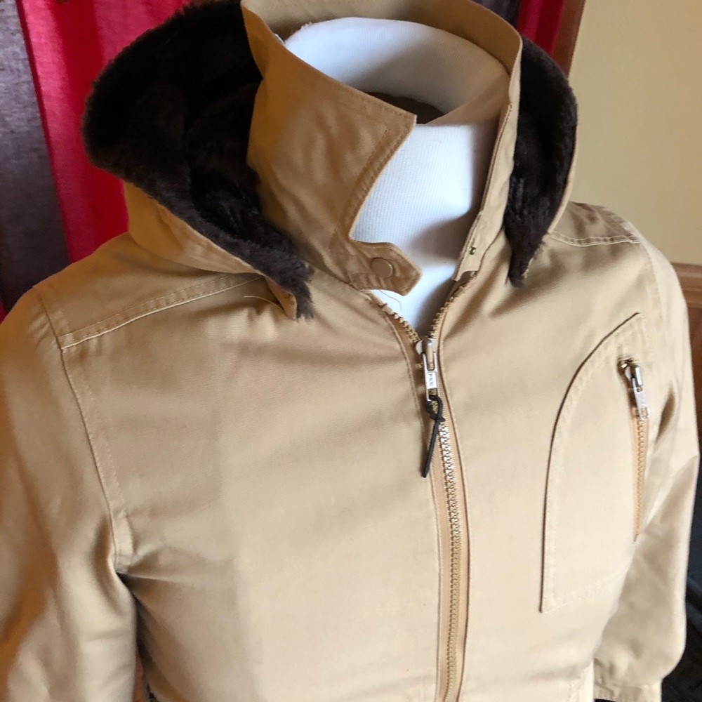 London Fog Hooded Short Trench Coat Jacket Khaki S - Picture 3 of 8